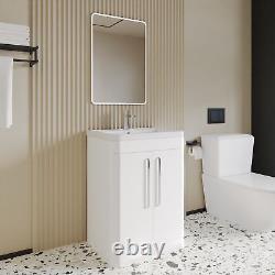 600mm Gloss White Floor Standing 2 Door MFC Vanity Unit with Ceramic Basin