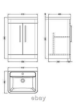 600mm Gloss White Floor Standing 2 Door MFC Vanity Unit with Ceramic Basin