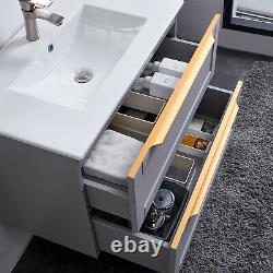 600mm Grey Bathroom Vanity Unit Wall Hung Cabinet Two Drawers With Ceramic Sink