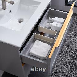 600mm Grey Bathroom Vanity Unit Wall Hung Cabinet Two Drawers With Ceramic Sink