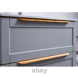 600mm Grey Bathroom Vanity Unit Wall Hung Cabinet Two Drawers With Ceramic Sink