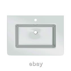 600mm Grey Gloss Vanity Unit Floor Standing Unit Glass Basin Sink 2 Drawer