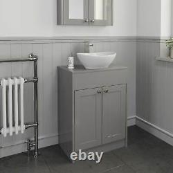 600mm Grey Traditional Vanity Unit Countertop Bathroom Furniture Oval Basin Sink