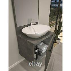 600mm Grey Wall Hung Countertop Vanity Unit with Basin and Mirror Nerja