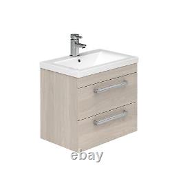 600mm Light Wood Newton Vanity Unit Ceramic Sink Bathroom Wall Hung Furniture