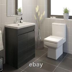 600mm Modern Bathroom Vanity Unit Basin Soft Close Square Toilet Charcoal Grey