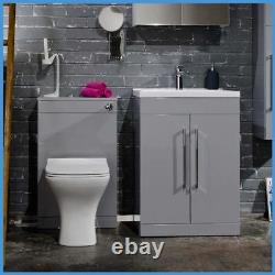 600mm Modern Gloss Grey Vanity Unit & WC Unit Bathroom Cabinet Basin BTW Toilet