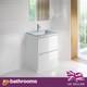 600mm Vanity Unit White Gloss Floor Standing Unit Glass Basin Sink 2 Drawer