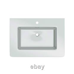 600mm Vanity Unit White Gloss Floor Standing Unit Glass Basin Sink 2 Drawer