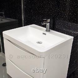 600mm Wall Hung White Gloss Vanity Basin Unit Storage 2 Drawer Cabinet Furniture