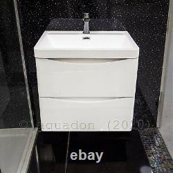 600mm Wall Hung White Gloss Vanity Basin Unit Storage 2 Drawer Cabinet Furniture