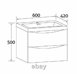 600mm Wall Vanity Unit With Storage & White Glass Wash Basin Eaton Light Ash