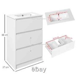 600mm White Bathroom Vanity Sink With Basin And Single Tap Hole 2 Drawers NEW UK
