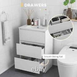 600mm White Bathroom Vanity Sink With Basin And Single Tap Hole 2 Drawers NEW UK