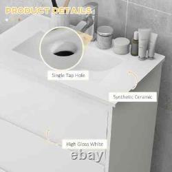 600mm White Bathroom Vanity Sink With Basin And Single Tap Hole 2 Drawers NEW UK