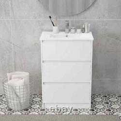 600mm White Bathroom Vanity Sink With Basin And Single Tap Hole 2 Drawers NEW UK