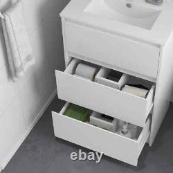 600mm White Bathroom Vanity Sink With Basin And Single Tap Hole 2 Drawers NEW UK