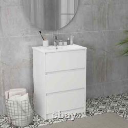 600mm White Bathroom Vanity Sink With Basin And Single Tap Hole 2 Drawers NEW UK