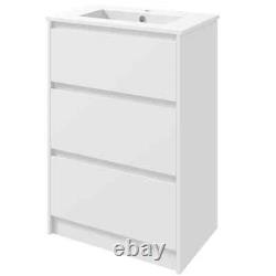 600mm White Bathroom Vanity Sink With Basin And Single Tap Hole 2 Drawers NEW UK