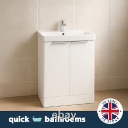 600mm White Bathroom Vanity Unit Floor Standing Cabinet Ceramic Sink Waterproof