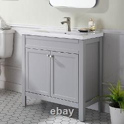 60cm Bathroom Sink Vanity Unit Traditional Basin Base Cabinet Storage Light Grey