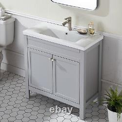 60cm Bathroom Sink Vanity Unit Traditional Basin Base Cabinet Storage Light Grey