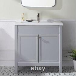 60cm Bathroom Sink Vanity Unit Traditional Basin Base Cabinet Storage Light Grey