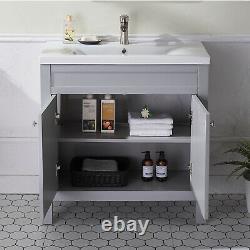 60cm Bathroom Sink Vanity Unit Traditional Basin Base Cabinet Storage Light Grey