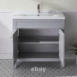 60cm Bathroom Sink Vanity Unit Traditional Basin Base Cabinet Storage Light Grey