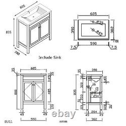 60cm Bathroom Sink Vanity Unit Traditional Basin Base Cabinet Storage Light Grey