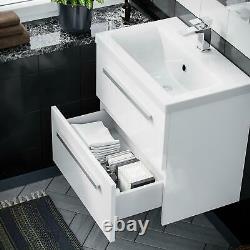610 mm 2 Drawer Wall Hung Basin Vanity Cabinet White Bathroom Ceramic Sink Unit