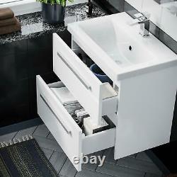 610 mm 2 Drawer Wall Hung Basin Vanity Cabinet White Bathroom Ceramic Sink Unit