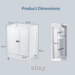610mm Freestanding Vanity Unit with Basin Bathroom Sink Cabinet White Modern