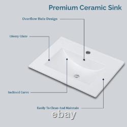 610mm Freestanding Vanity Unit with Basin Bathroom Sink Cabinet White Modern