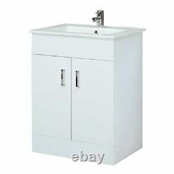 610mm White Bathroom Furniture Vanity Unit Ceramic Basin Sink Cloakroom Cabinet