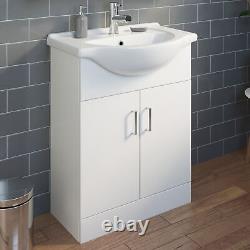 650mm Bathroom Basin Sink & Vanity Unit Gloss White Floorstanding Tap + Waste