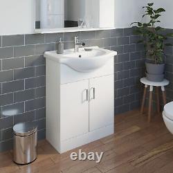 650mm Bathroom Basin Sink & Vanity Unit Gloss White Floorstanding Tap + Waste