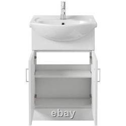 650mm Bathroom Basin Sink & Vanity Unit Gloss White Floorstanding Tap + Waste