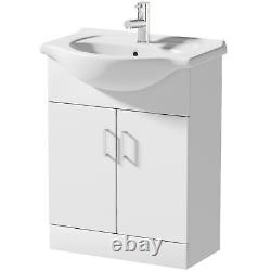 650mm Bathroom Basin Sink & Vanity Unit Gloss White Floorstanding Tap + Waste