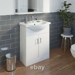 650mm Floorstanding Bathroom Vanity Unit & Basin Single Tap Hole White Gloss