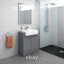 660 mm Grey Vanity Sink Unit Ceramic Basin Bathroom Door Storage Furniture