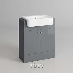 660 mm Grey Vanity Sink Unit Ceramic Basin Bathroom Door Storage Furniture