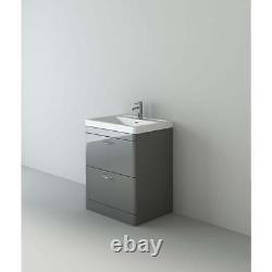 700mm Bathroom Cabinet Vanity Unit Apollo Floor Ceramic Basin Sink Gloss Grey