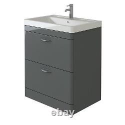 700mm Bathroom Cabinet Vanity Unit Apollo Floor Ceramic Basin Sink Gloss Grey