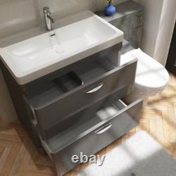 700mm Bathroom Cabinet Vanity Unit Apollo Floor Ceramic Basin Sink Gloss Grey