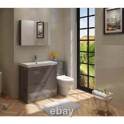 700mm Bathroom Cabinet Vanity Unit Apollo Floor Ceramic Basin Sink Gloss Grey