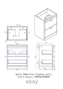 700mm Bathroom Cabinet Vanity Unit Apollo Floor Ceramic Basin Sink Gloss Grey
