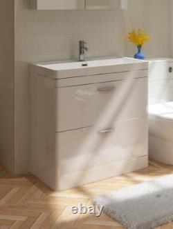 700mm Bathroom Cabinet Vanity Unit Apollo Floor Ceramic Basin Sink Gloss White