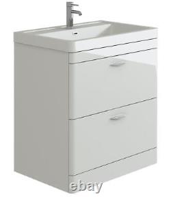 700mm Bathroom Cabinet Vanity Unit Floor Ceramic Basin Sink Gloss White