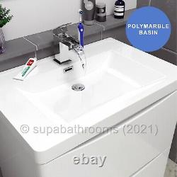 700mm Bathroom Vanity Basin Unit Storage 2 Drawer White Gloss Cabinet Furniture
